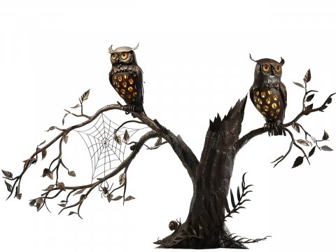 Eulen auf einem Baumstamm -...
